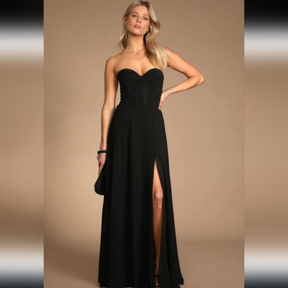 Lulus in the moment strapless studded black maxi dress. Unworn, NWT.